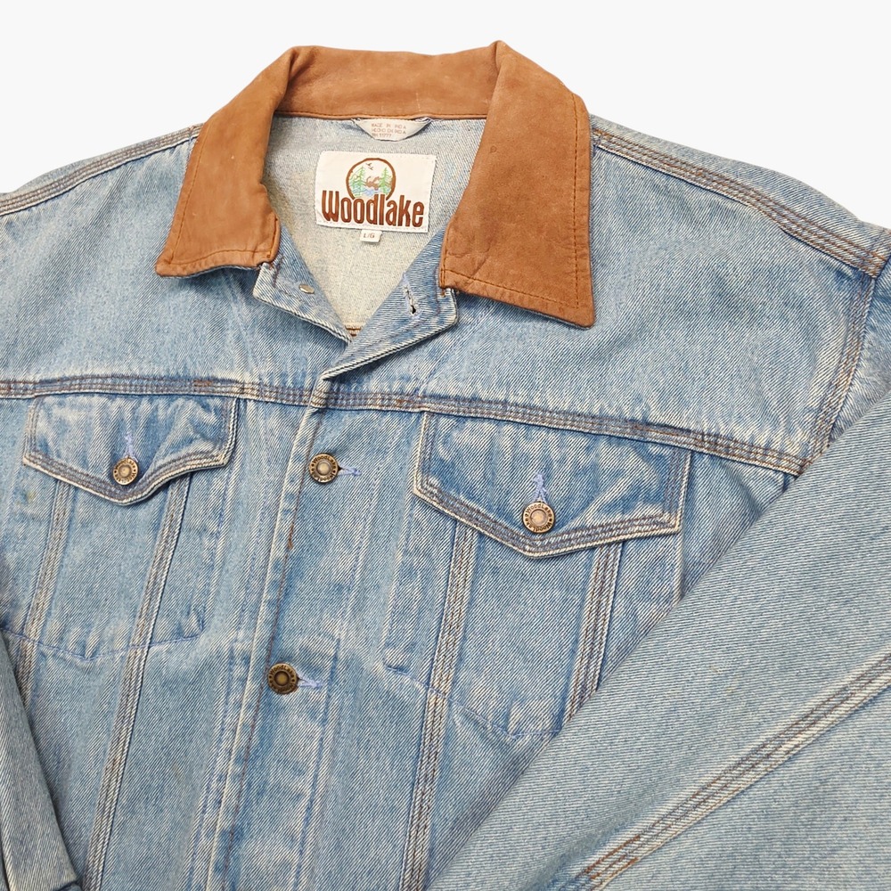 Vintage Woodlake Denim Jacket Rock N Roll Marathon Embroidered Blue Large - Picture 3 of 11